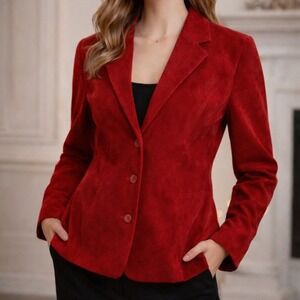 90s Vintage Red Velvet Blazer Alexandra Michaels USA Made Retro Jacket size 9/10